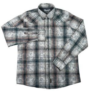 Wrangler Retro Premium Mens XLT Gray Plaid Long Sleeve Pearl Snap Shirt